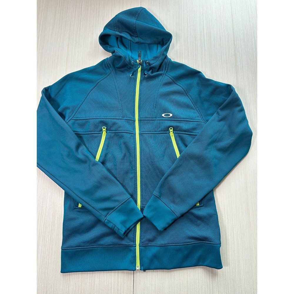 Oakley Hoodie Mens Medium Blue Logo Fleece Lined Pockets‎ Long Sleeve Full Zip